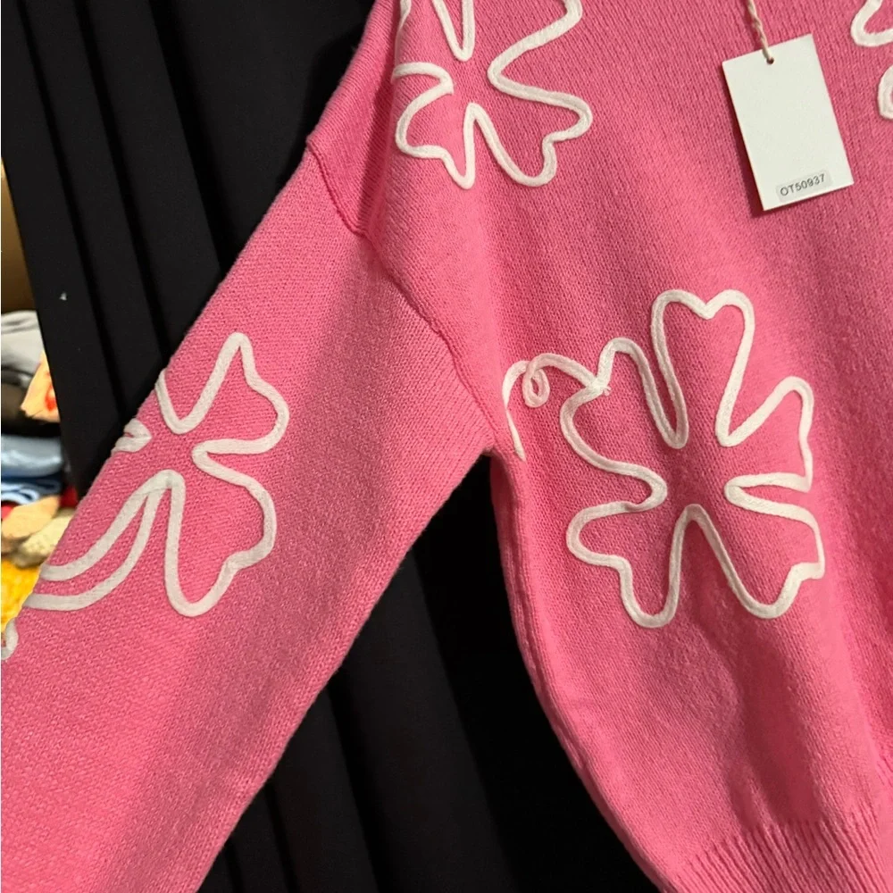 Pink Floral Women's Sweater- NEW